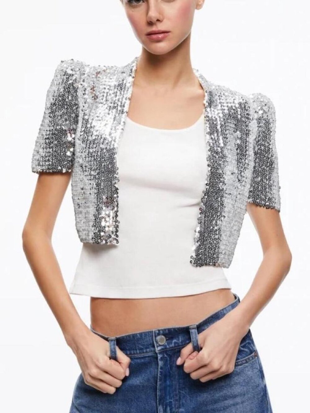 alice + olivia Women's Silver and Grey Jacket